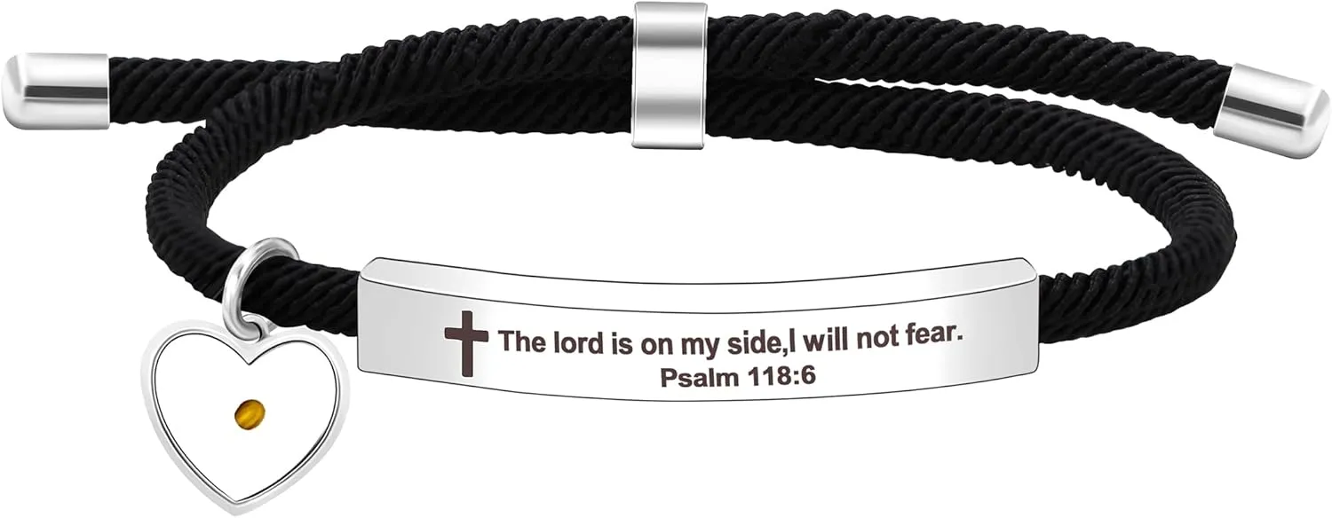 Uloveido Christian Religious Bible Quote Bracelet for Women Encouragement Gift, Black Rope Stainless Steel Tag Bible Engraved Bracelet