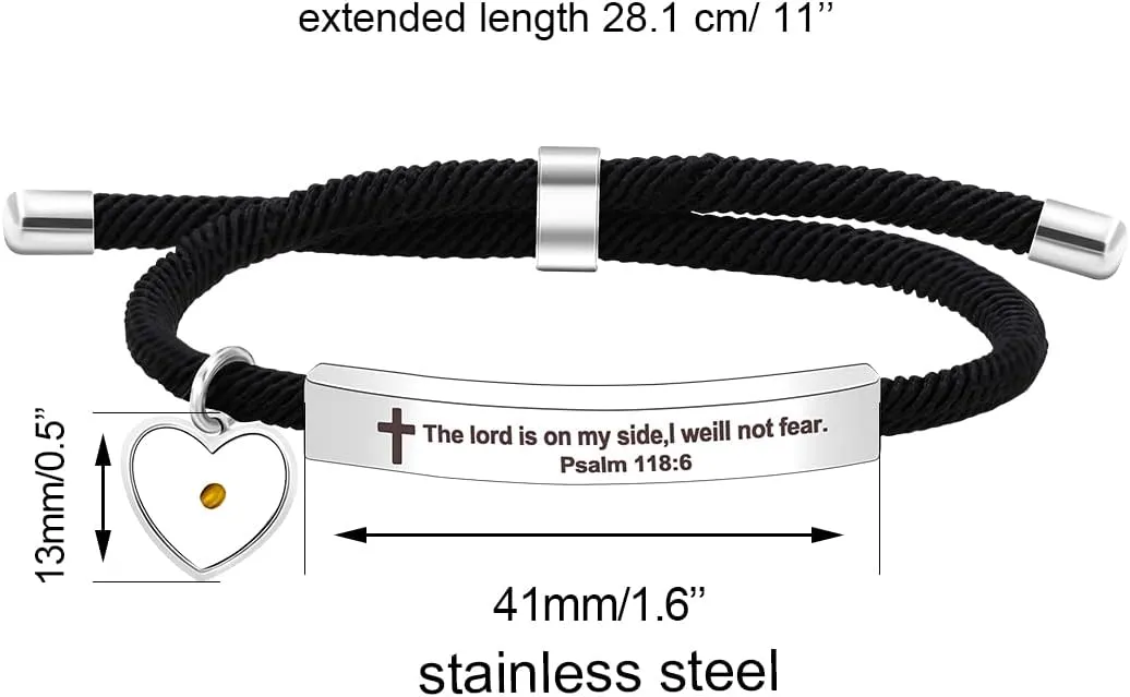 Uloveido Christian Religious Bible Quote Bracelet for Women Encouragement Gift, Black Rope Stainless Steel Tag Bible Engraved Bracelet