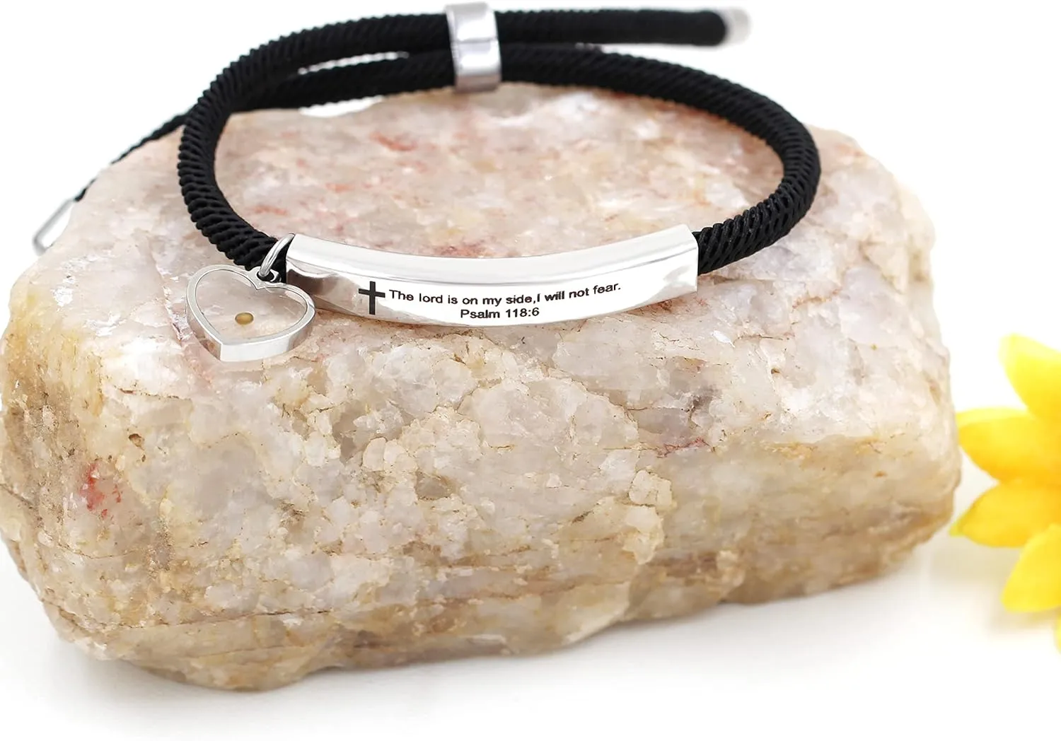 Uloveido Christian Religious Bible Quote Bracelet for Women Encouragement Gift, Black Rope Stainless Steel Tag Bible Engraved Bracelet