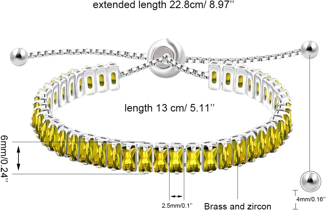 Uloveido Classic Emerald Cut Rectangular Cubic Zirconia Eternity Tennis Bracelet Adjustable for Women Y1788