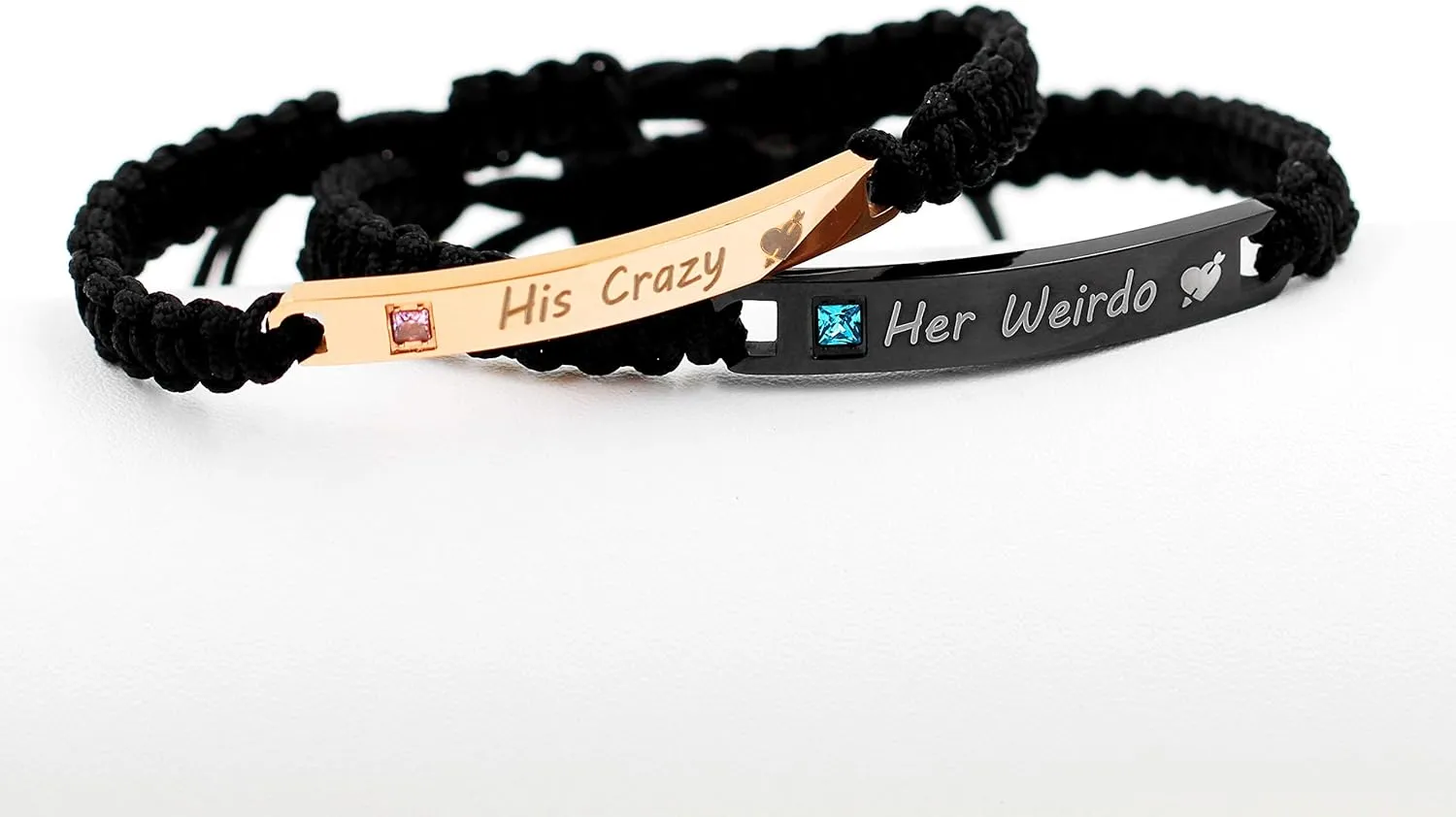 Uloveido His and Hers Matching Set Titanium Stainless Steel ID Plate Handmade Braided Rope Couples Bracelets for Him and Her