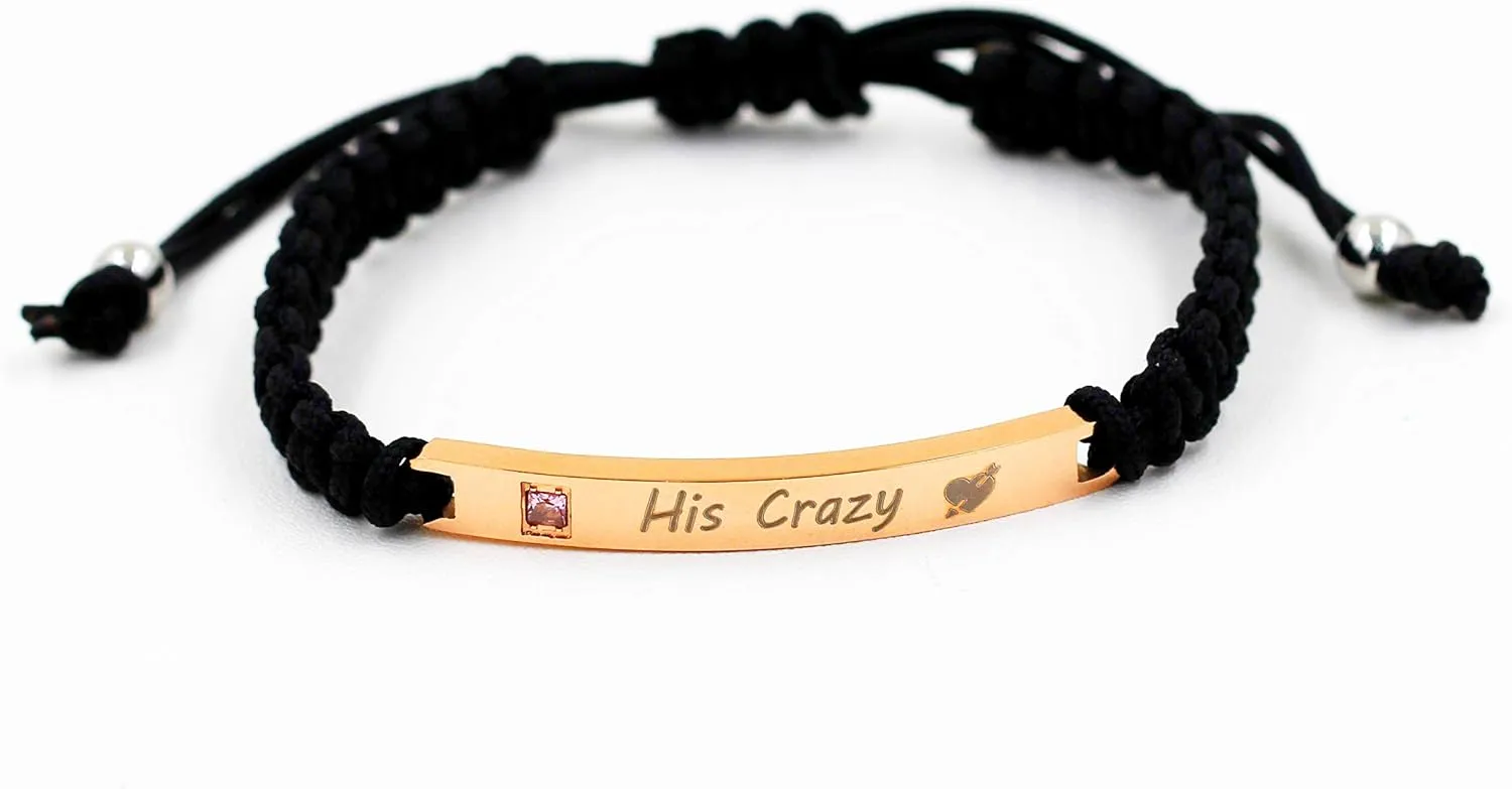 Uloveido His and Hers Matching Set Titanium Stainless Steel ID Plate Handmade Braided Rope Couples Bracelets for Him and Her