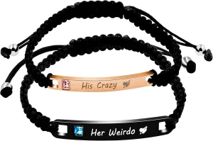 Uloveido His and Hers Matching Set Titanium Stainless Steel ID Plate Handmade Braided Rope Couples Bracelets for Him and Her