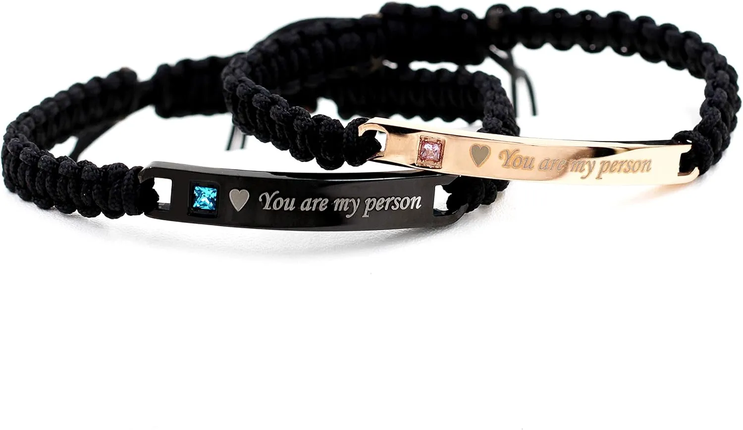 Uloveido His and Hers Matching Set Titanium Stainless Steel ID Plate Handmade Braided Rope Couples Bracelets for Him and Her