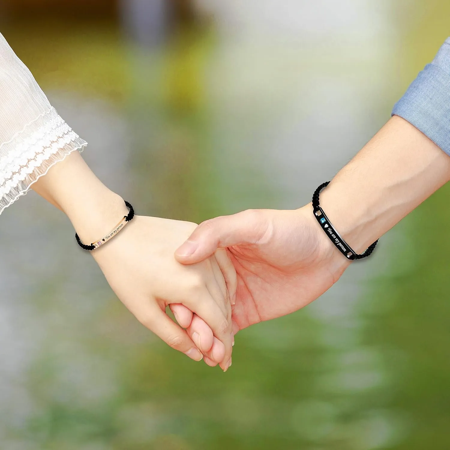 Uloveido His and Hers Matching Set Titanium Stainless Steel ID Plate Handmade Braided Rope Couples Bracelets for Him and Her