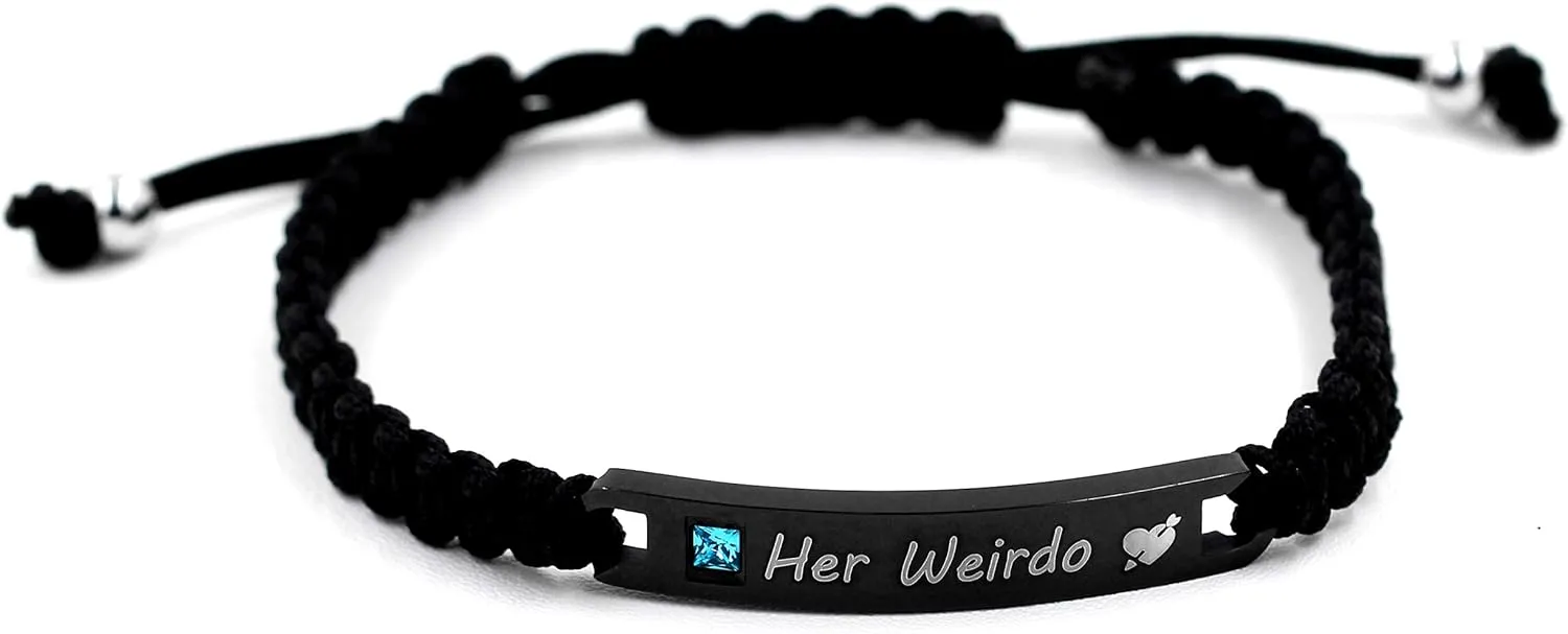Uloveido His and Hers Matching Set Titanium Stainless Steel ID Plate Handmade Braided Rope Couples Bracelets for Him and Her