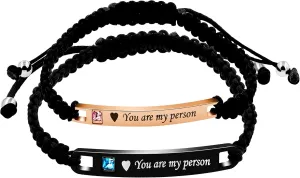 Uloveido His and Hers Matching Set Titanium Stainless Steel ID Plate Handmade Braided Rope Couples Bracelets for Him and Her