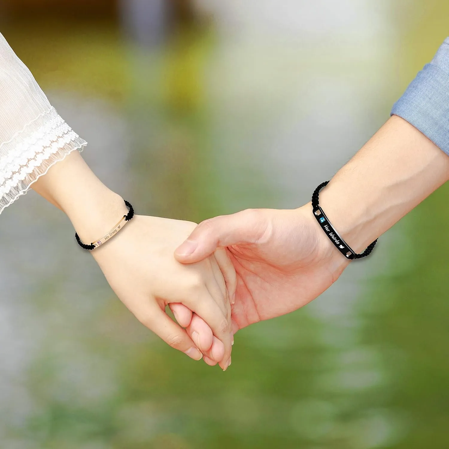 Uloveido His and Hers Matching Set Titanium Stainless Steel ID Plate Handmade Braided Rope Couples Bracelets for Him and Her