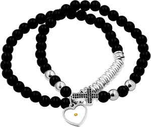 Uloveido Micro-Pave CZ Side Cross Bracelet Multi-Layer, Natural Stone Beads Bracelets with Real Mustard Seed Charms Y1051
