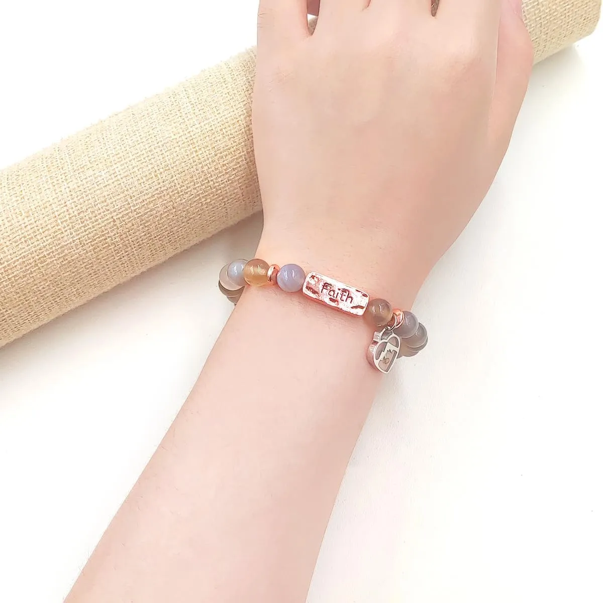Uloveido Natural Stone 8MM Beads Bracelet with Faith Mustard Seed Charms Inspirational Courage Bracelets for Women Men
