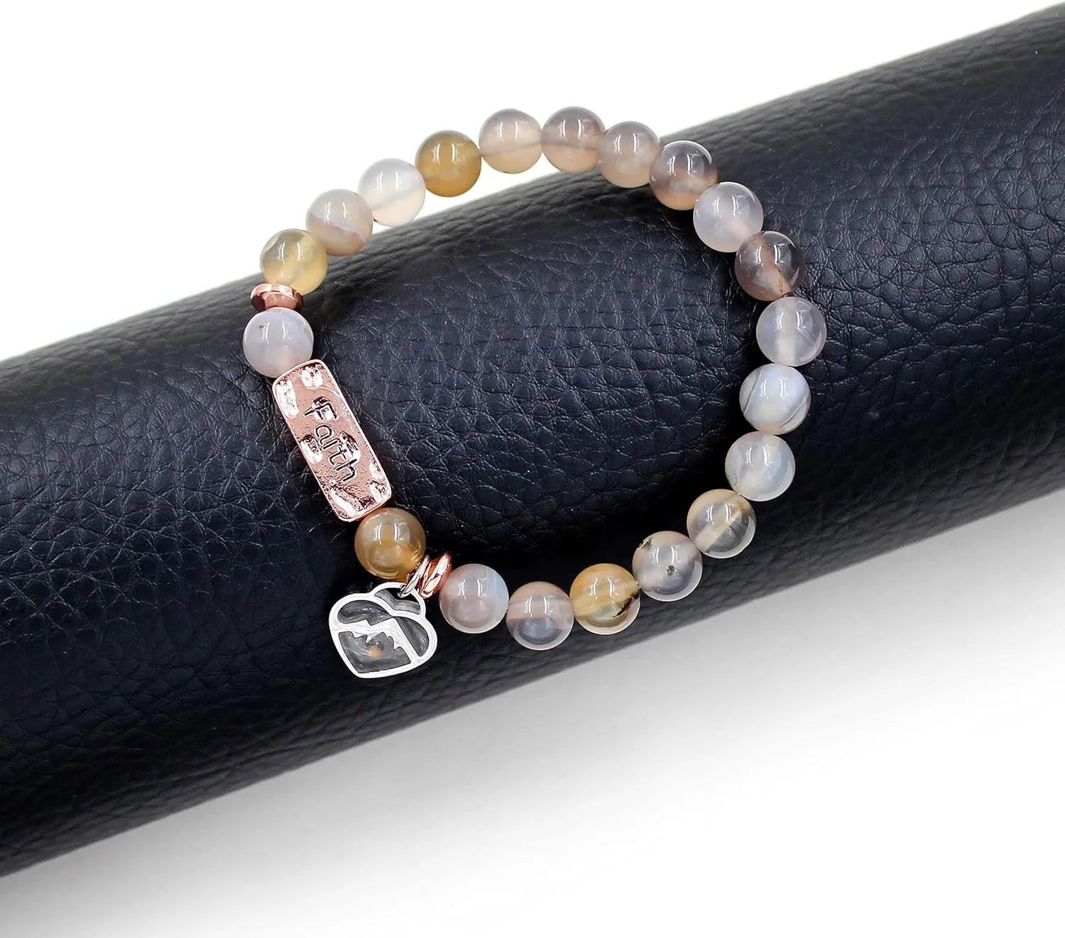 Uloveido Natural Stone 8MM Beads Bracelet with Faith Mustard Seed Charms Inspirational Courage Bracelets for Women Men