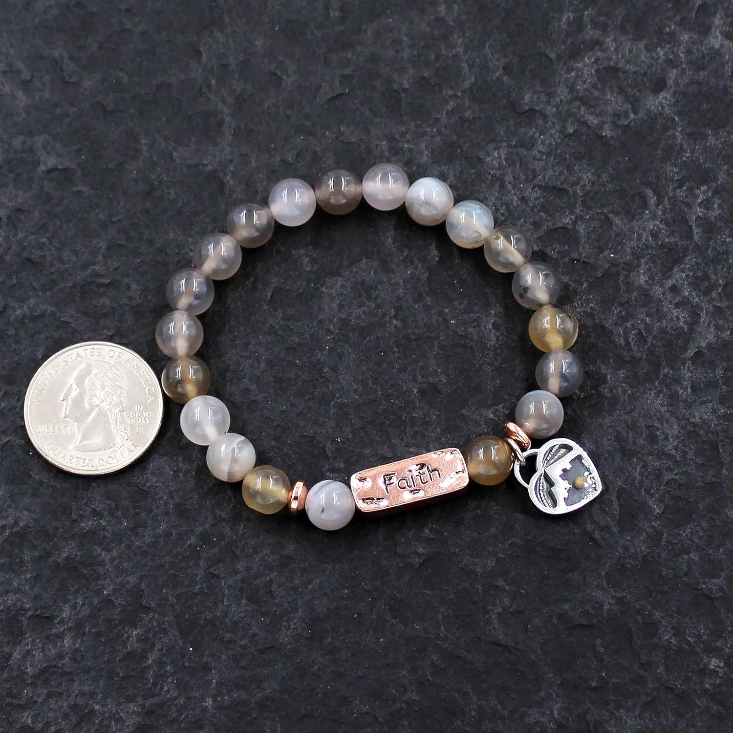 Uloveido Natural Stone 8MM Beads Bracelet with Faith Mustard Seed Charms Inspirational Courage Bracelets for Women Men