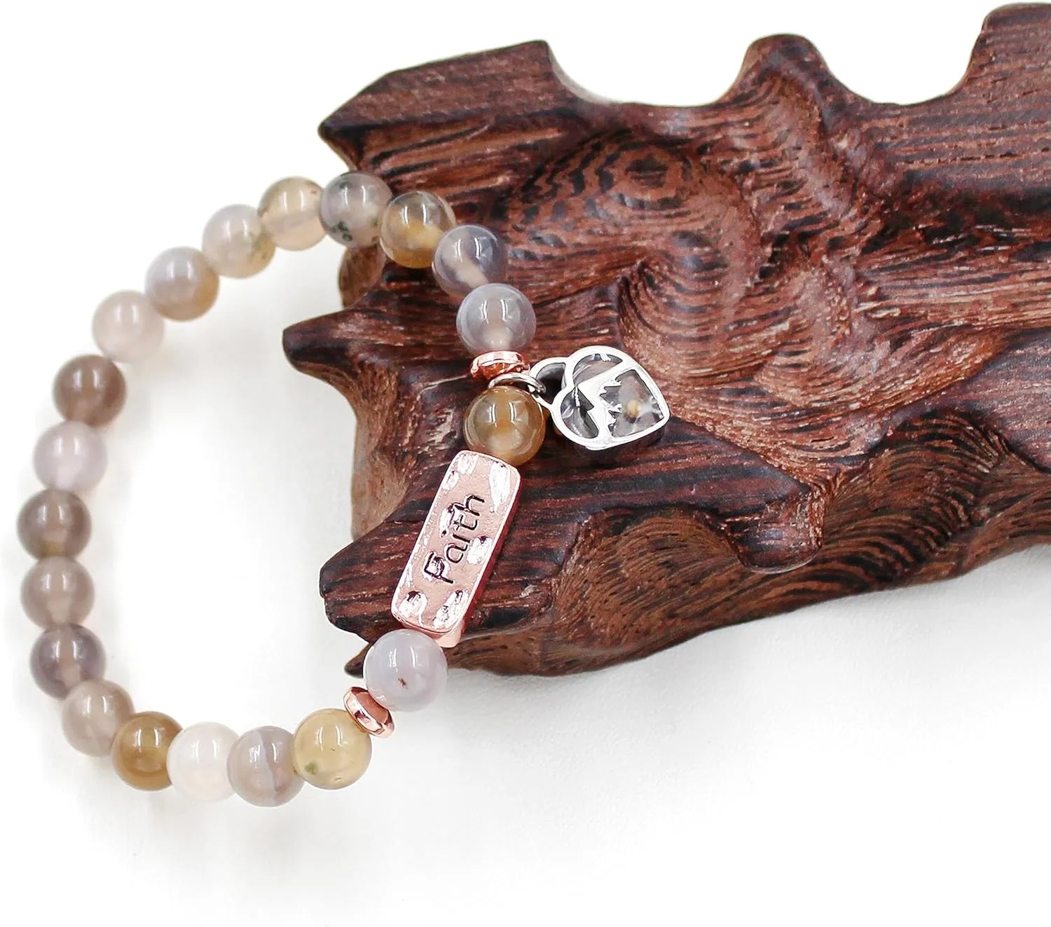 Uloveido Natural Stone 8MM Beads Bracelet with Faith Mustard Seed Charms Inspirational Courage Bracelets for Women Men