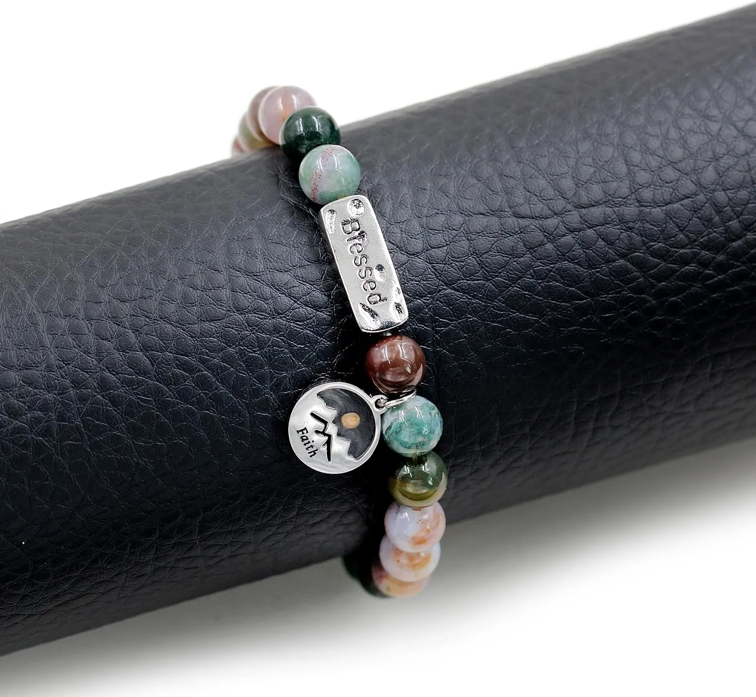Uloveido Natural Stone Blessed Bracelet Handmade Beaded Stretch Bracelets with Faith Mountain Mustard Seed Charm Y3799