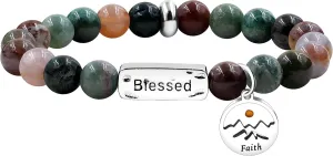 Uloveido Natural Stone Blessed Bracelet Handmade Beaded Stretch Bracelets with Faith Mountain Mustard Seed Charm Y3799