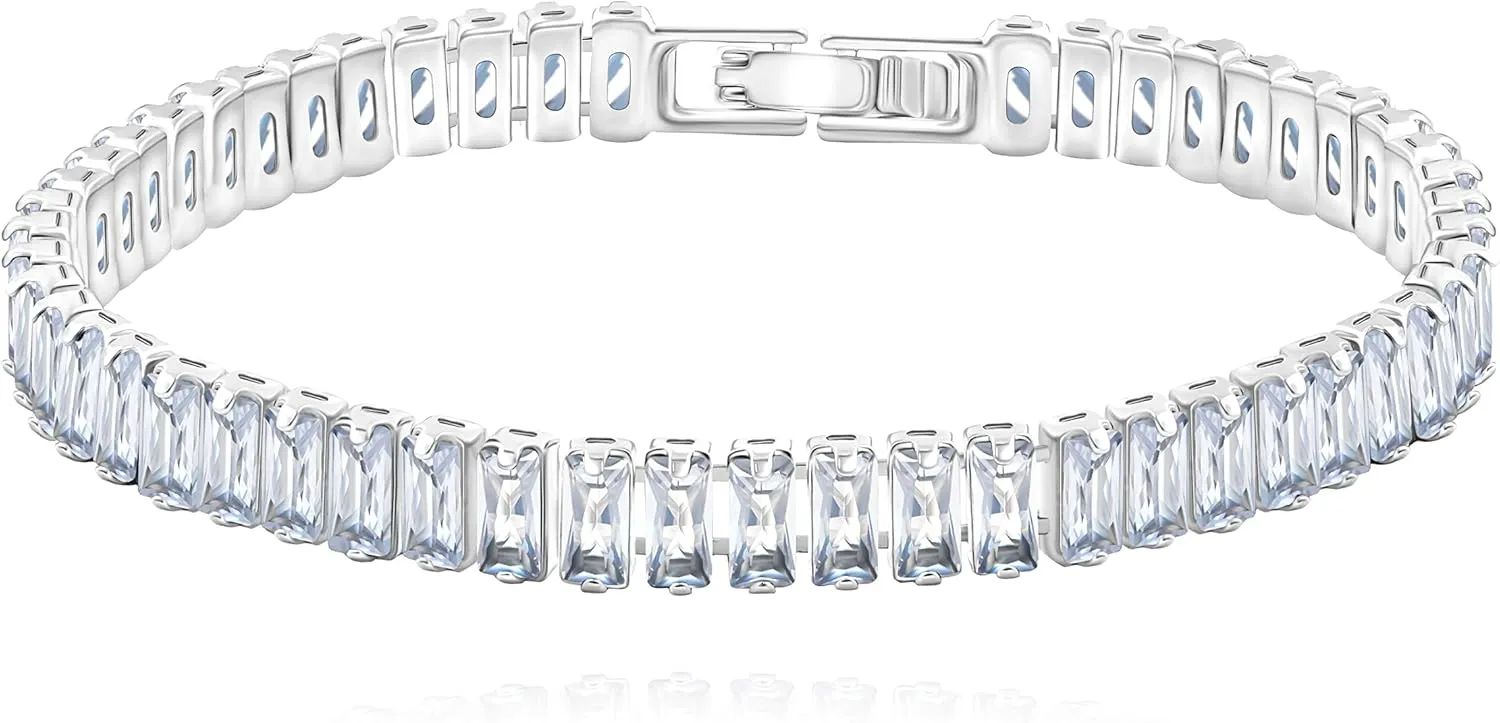 Uloveido Womens Rectangular Cut Cubic Zirconia Eternity Bracelet Crystal Tennis Bracelets 17cm / 19cm