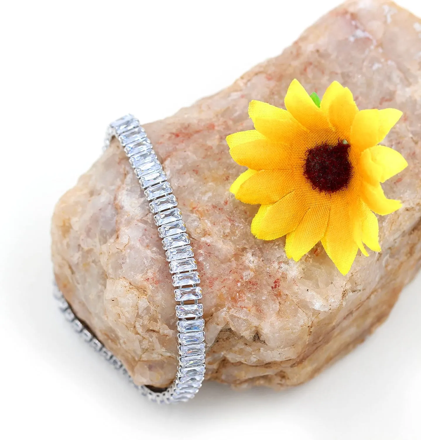 Uloveido Womens Rectangular Cut Cubic Zirconia Eternity Bracelet Crystal Tennis Bracelets 17cm / 19cm