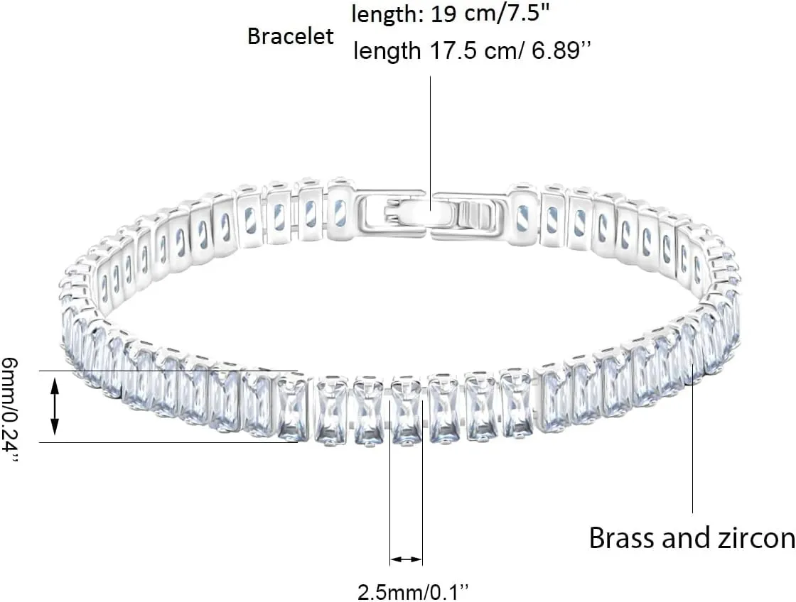 Uloveido Womens Rectangular Cut Cubic Zirconia Eternity Bracelet Crystal Tennis Bracelets 17cm / 19cm