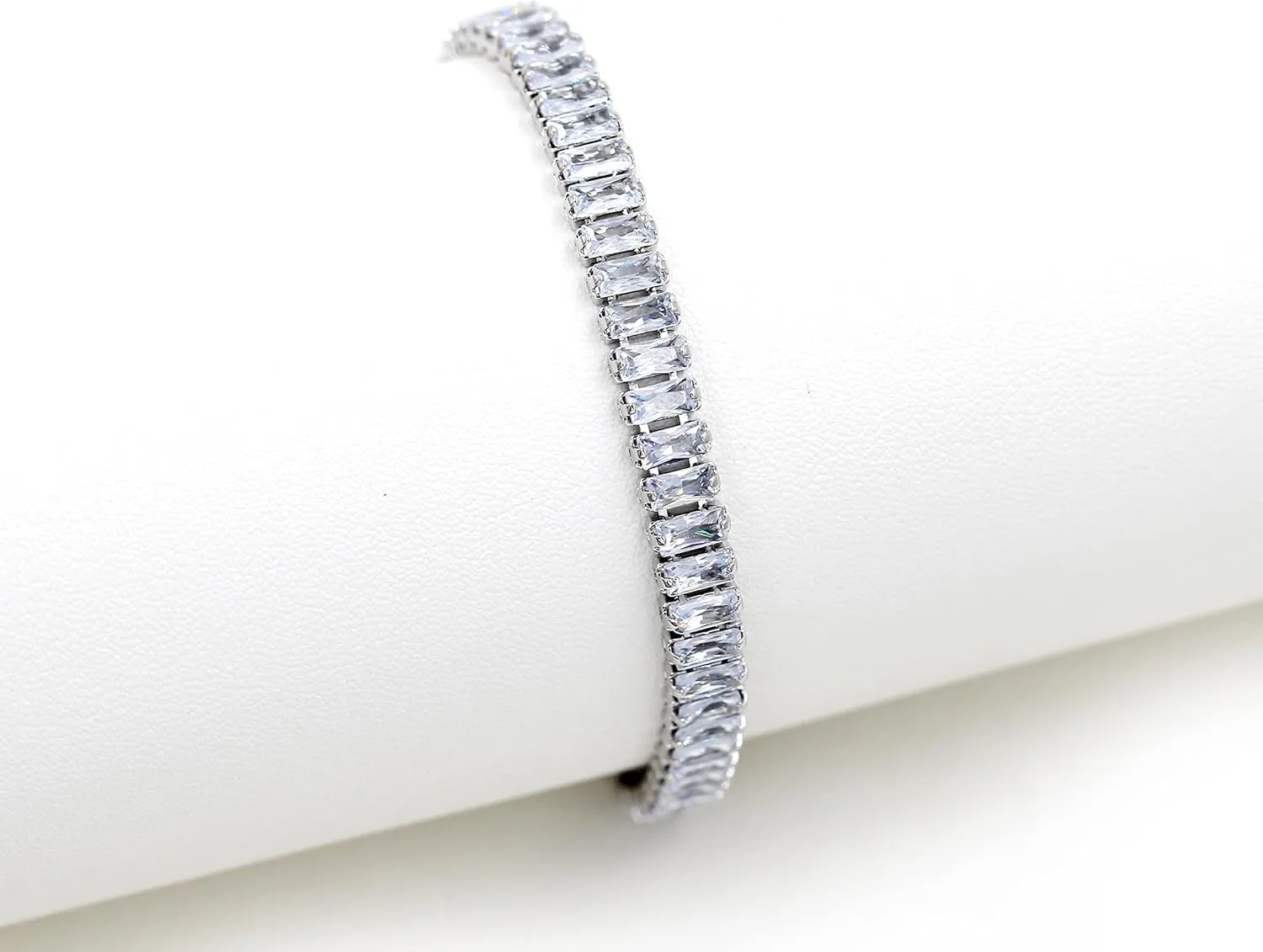 Uloveido Womens Rectangular Cut Cubic Zirconia Eternity Bracelet Crystal Tennis Bracelets 17cm / 19cm