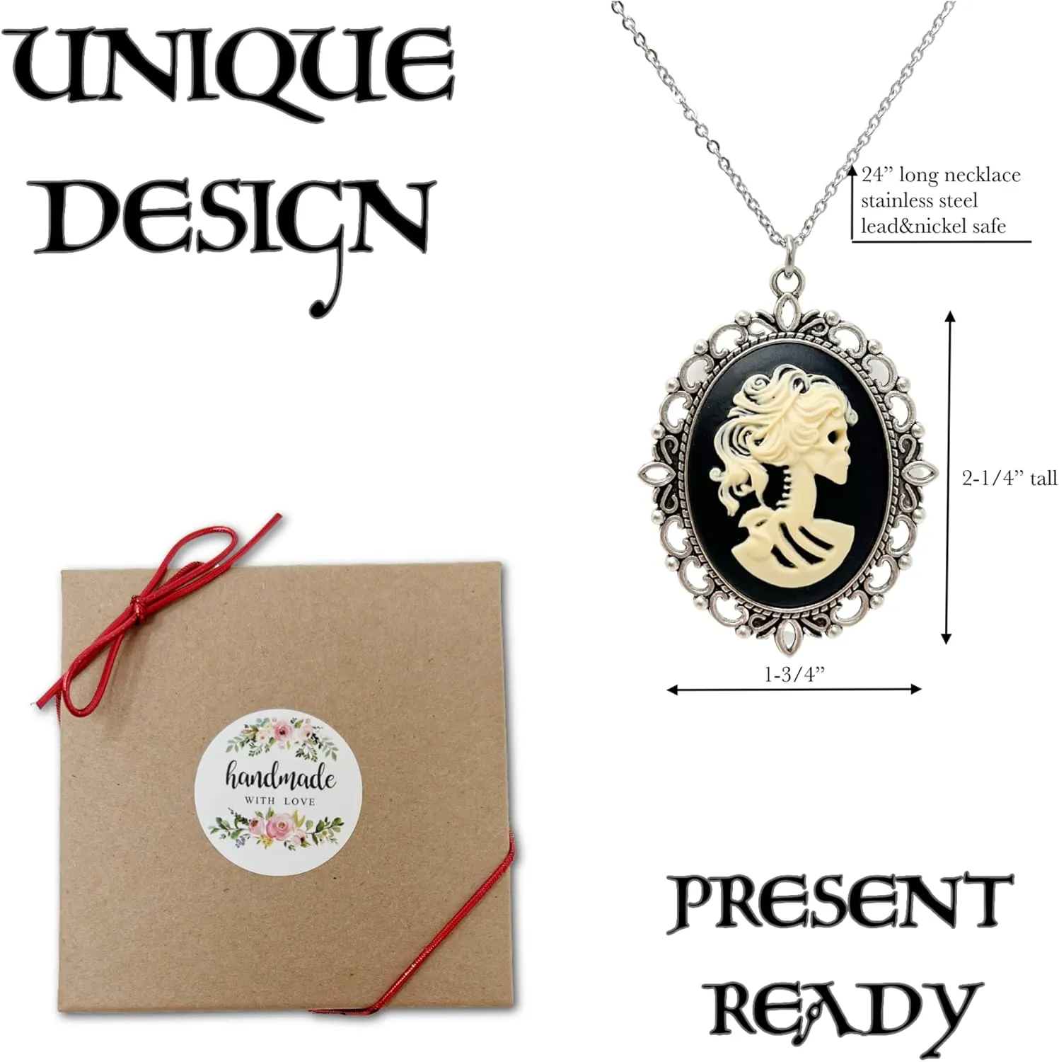 UMBRELLALABORATORY Gothic Lolita dress accessories Pirate Sugar Skull Victorian necklace or earrings goth jewelry Day of the dead pendant charm skeleton black cat cameo