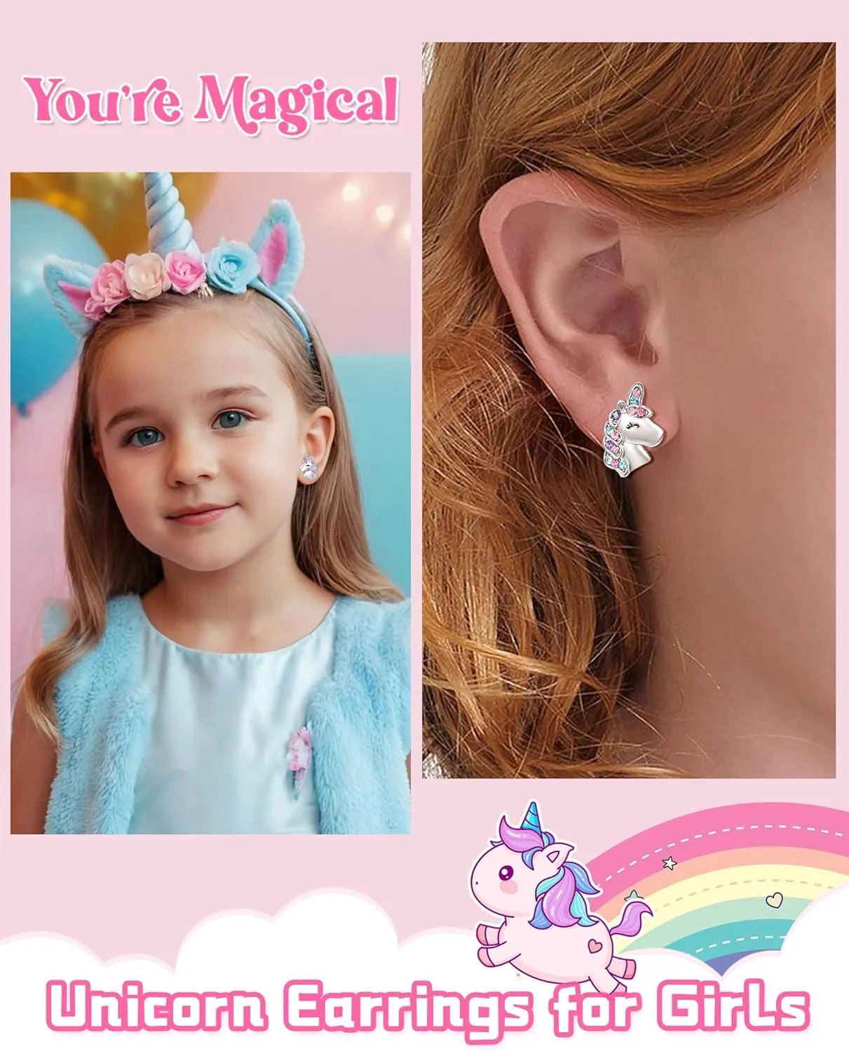 UNGENT THEM Hypoallergenic Unicorn Stud Earrings for Granddaughter Daughter Niece-Magical Kindergarten Graduation Valentines Christmas Birthday Gifts