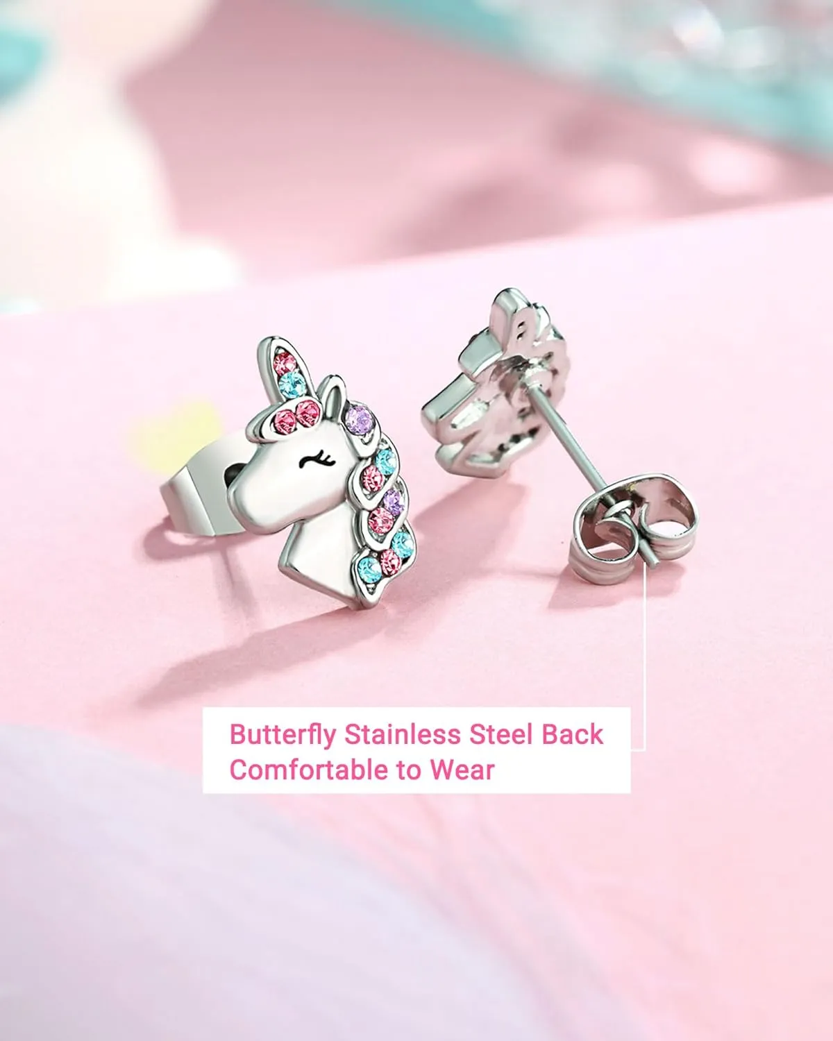 UNGENT THEM Hypoallergenic Unicorn Stud Earrings for Granddaughter Daughter Niece-Magical Kindergarten Graduation Valentines Christmas Birthday Gifts