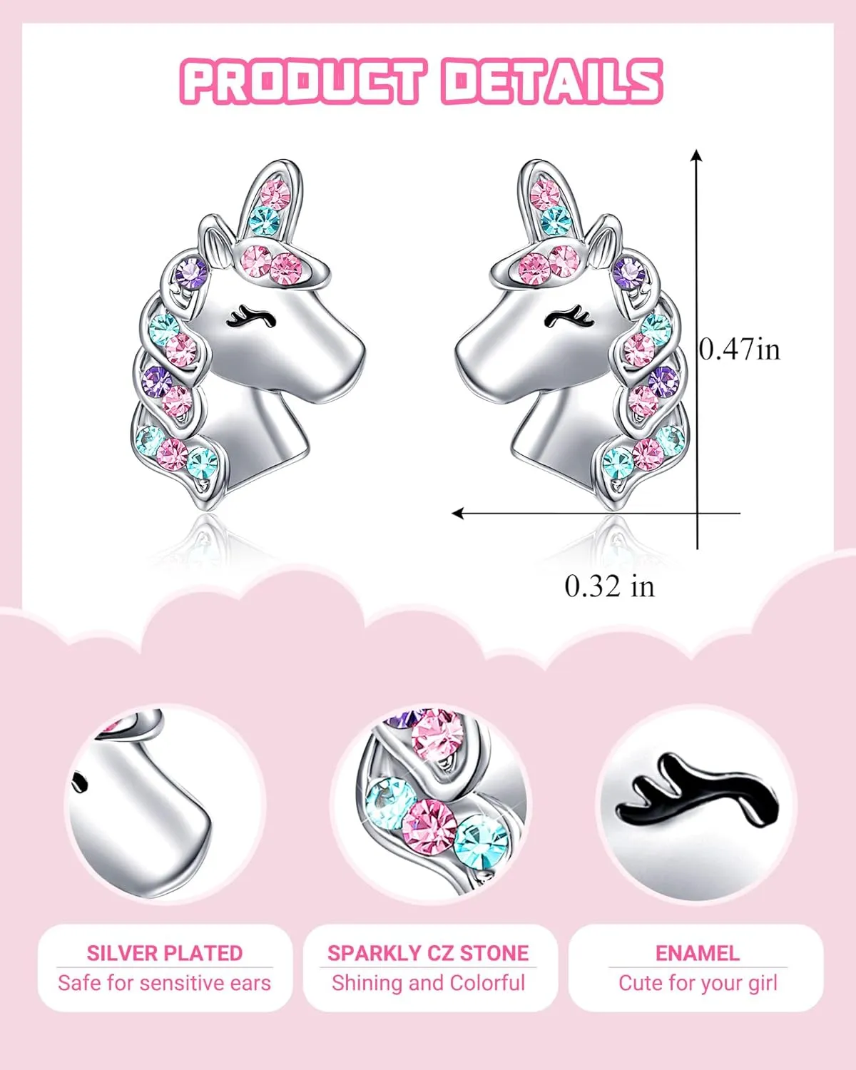 UNGENT THEM Hypoallergenic Unicorn Stud Earrings for Granddaughter Daughter Niece-Magical Kindergarten Graduation Valentines Christmas Birthday Gifts