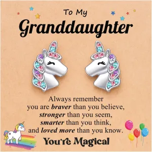 UNGENT THEM Hypoallergenic Unicorn Stud Earrings for Granddaughter Daughter Niece-Magical Kindergarten Graduation Valentines Christmas Birthday Gifts