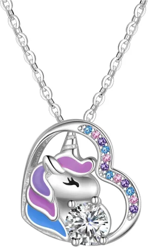 Unicorn Necklace for Girls, Initial Necklaces for Women, Hypoallergenic 925 Sterling Silver Colorful CZ Unicorn Gifts for Teen Girls Birthday Gifts