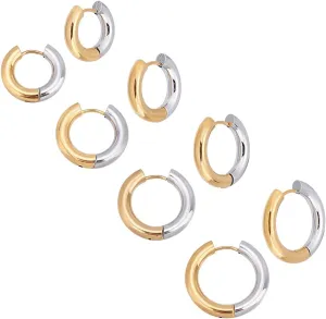 UNICRAFTALE 4 Pairs 4 Sizes Two Tone 304 Stainless Steel Hinged Hoop Earrings Ring Huggie Hoop Earring Earrings for Women Jewellery Making, Gift Idea