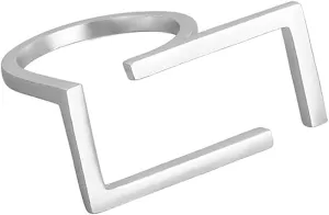 Unique Rectangle Open Band Ring for Women Girls Silver Plated Minimalist Geometrical Statement Adjustable Expandable Finger Rings Hypoallergenic Comfort Fit Fashion Simple Christmas Holiday Jewelry