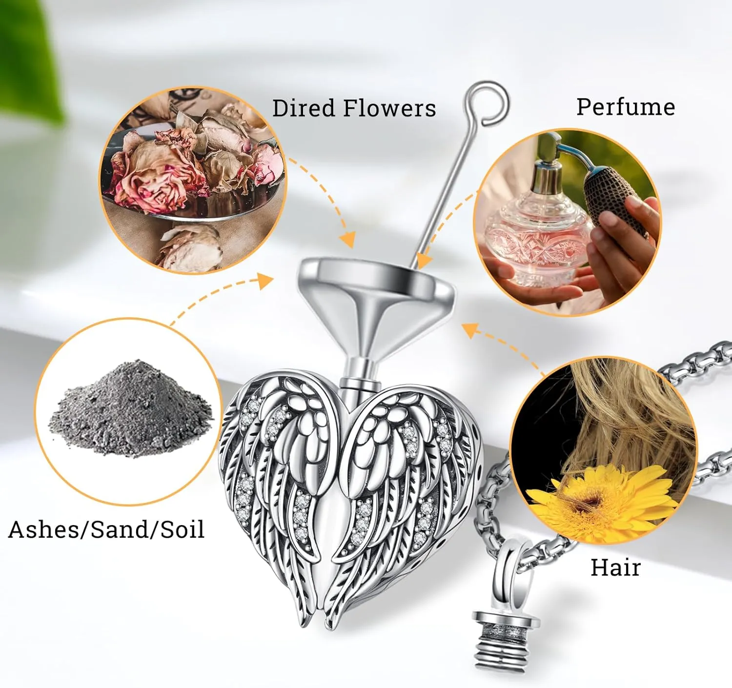 Urn Necklace for Ashes for Women/Men 925 Sterling Silver Cremation Jewelry w/Funnel Filler Memorial Jewelry Gifts