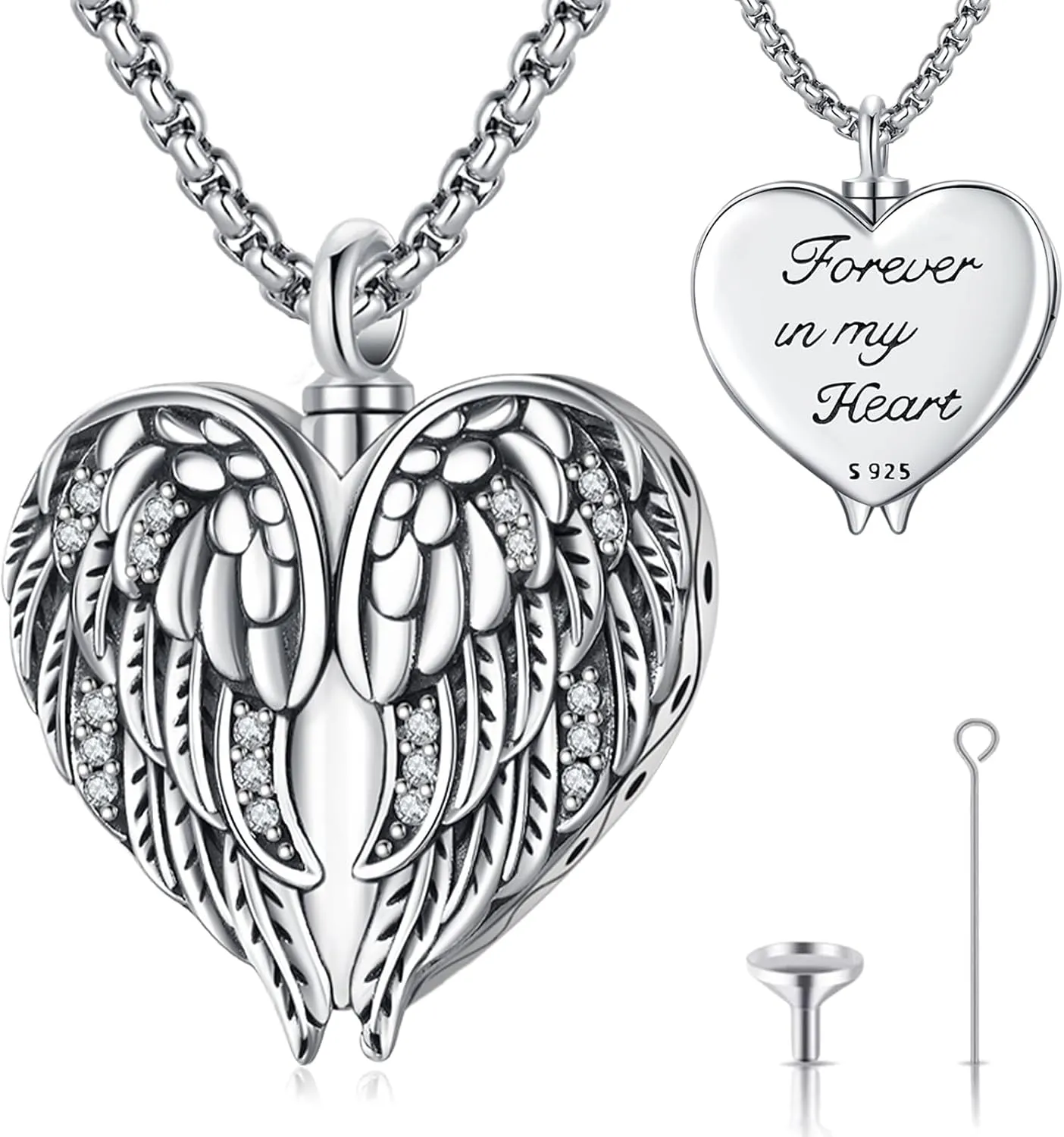 Urn Necklace for Ashes for Women/Men 925 Sterling Silver Cremation Jewelry w/Funnel Filler Memorial Jewelry Gifts