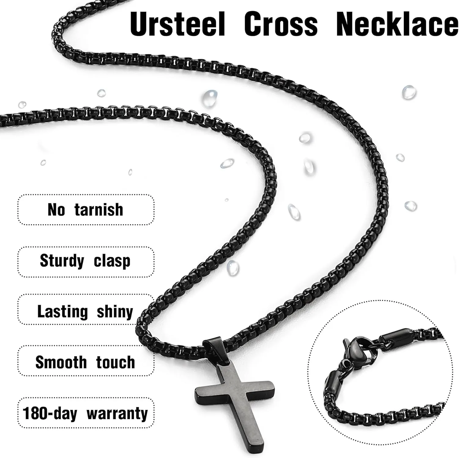 Ursteel Cross Necklace for Men, Stainless Steel Layered Rope Chain Cross Pendant Necklace for Men Simple Jewelry Gifts