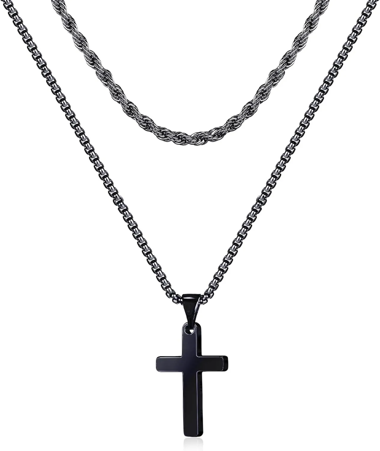 Ursteel Cross Necklace for Men, Stainless Steel Layered Rope Chain Cross Pendant Necklace for Men Simple Jewelry Gifts