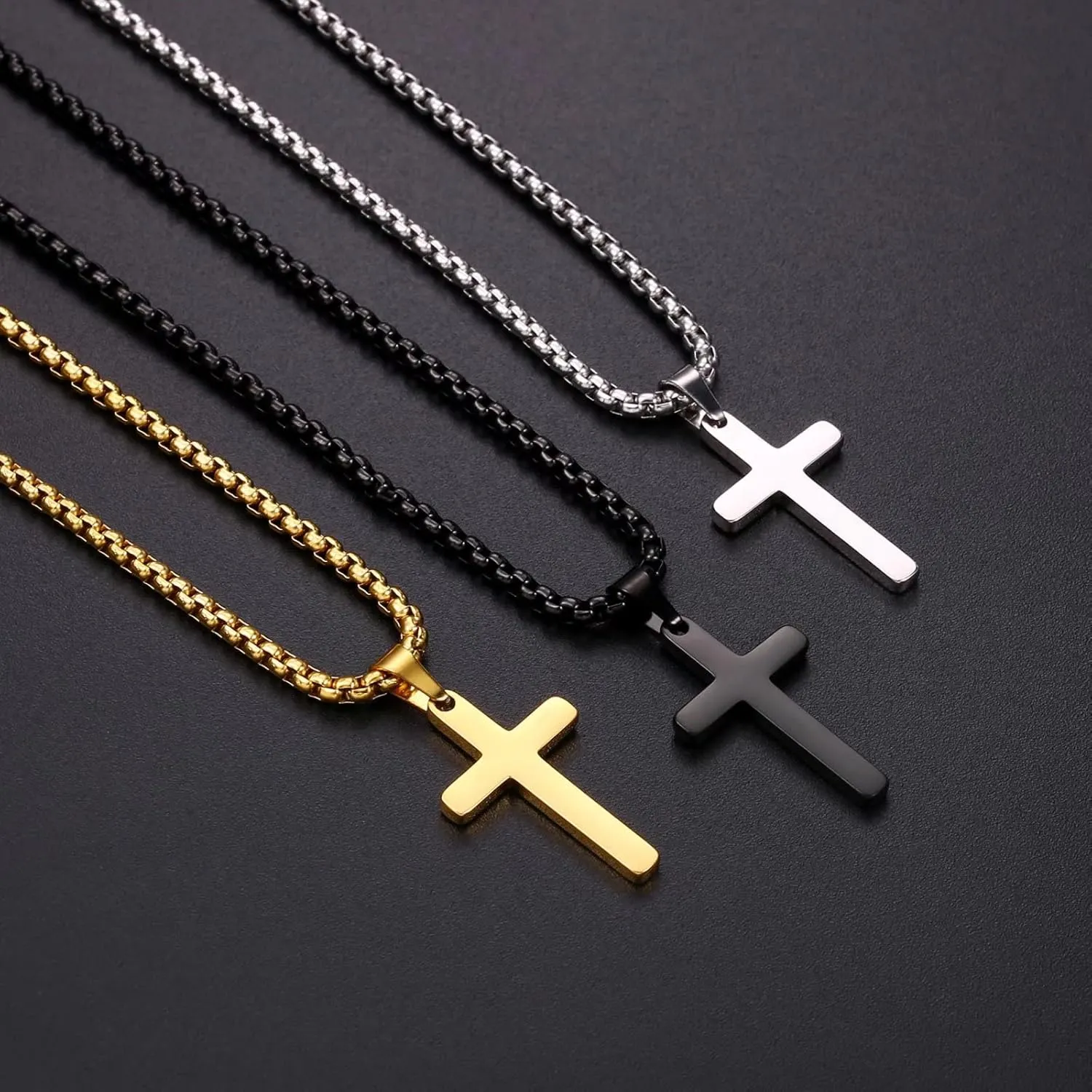 Ursteel Cross Necklace for Men, Stainless Steel Layered Rope Chain Cross Pendant Necklace for Men Simple Jewelry Gifts