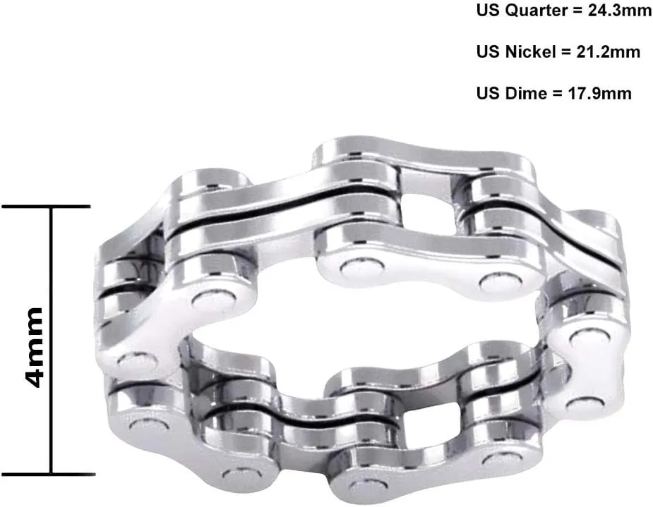US Jewels New Men's 0.925 Sterling Silver Bike Chain Motorcycle Riding Ring