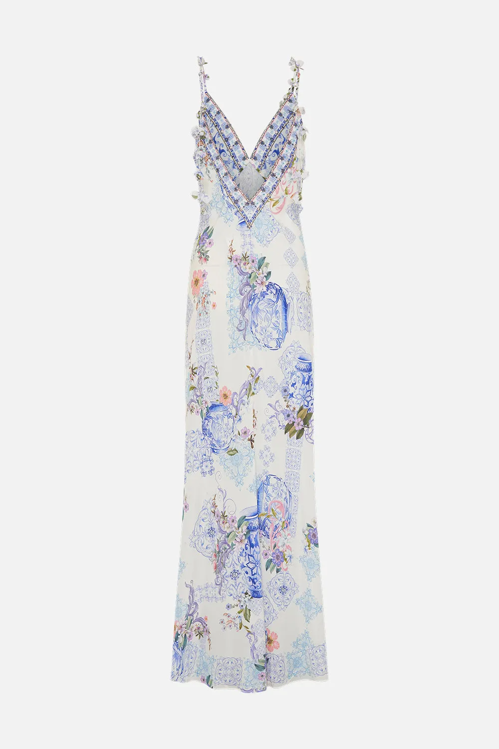 V NECK FULL LENGTH BIAS SLIP DRESS PAINT ME POSITANO