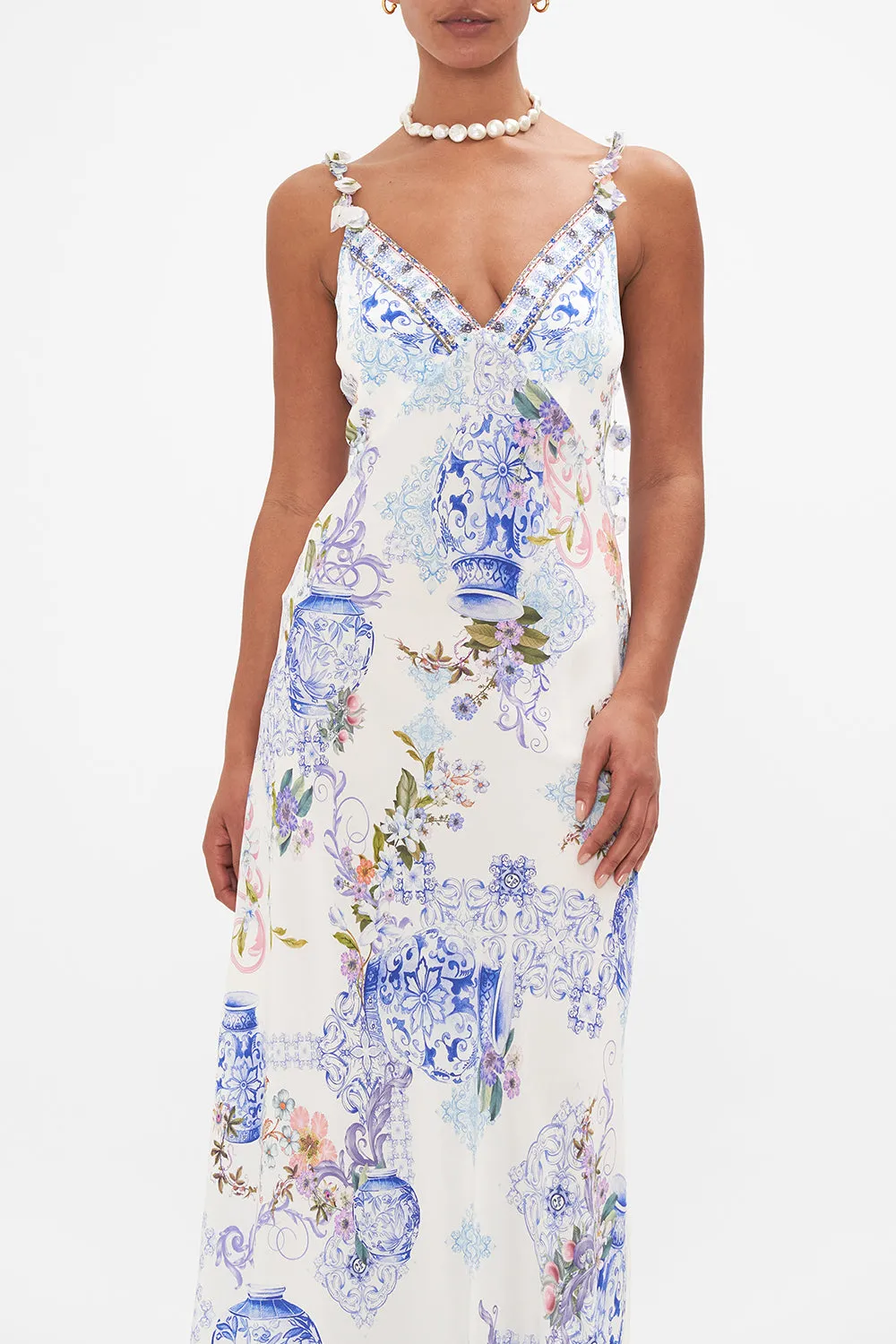 V NECK FULL LENGTH BIAS SLIP DRESS PAINT ME POSITANO