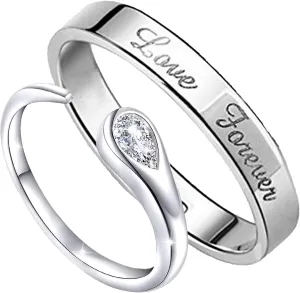 Valentine Gift Proposal Couple Ring Set with Cubic Zirconia for Men and Women (PAFRCO1103036PR), adjustable, Metal, Crystal