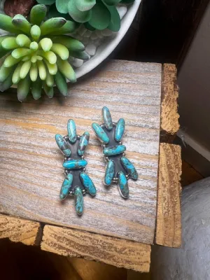 Valerie Long Cluster Sterling & Turquoise Earrings