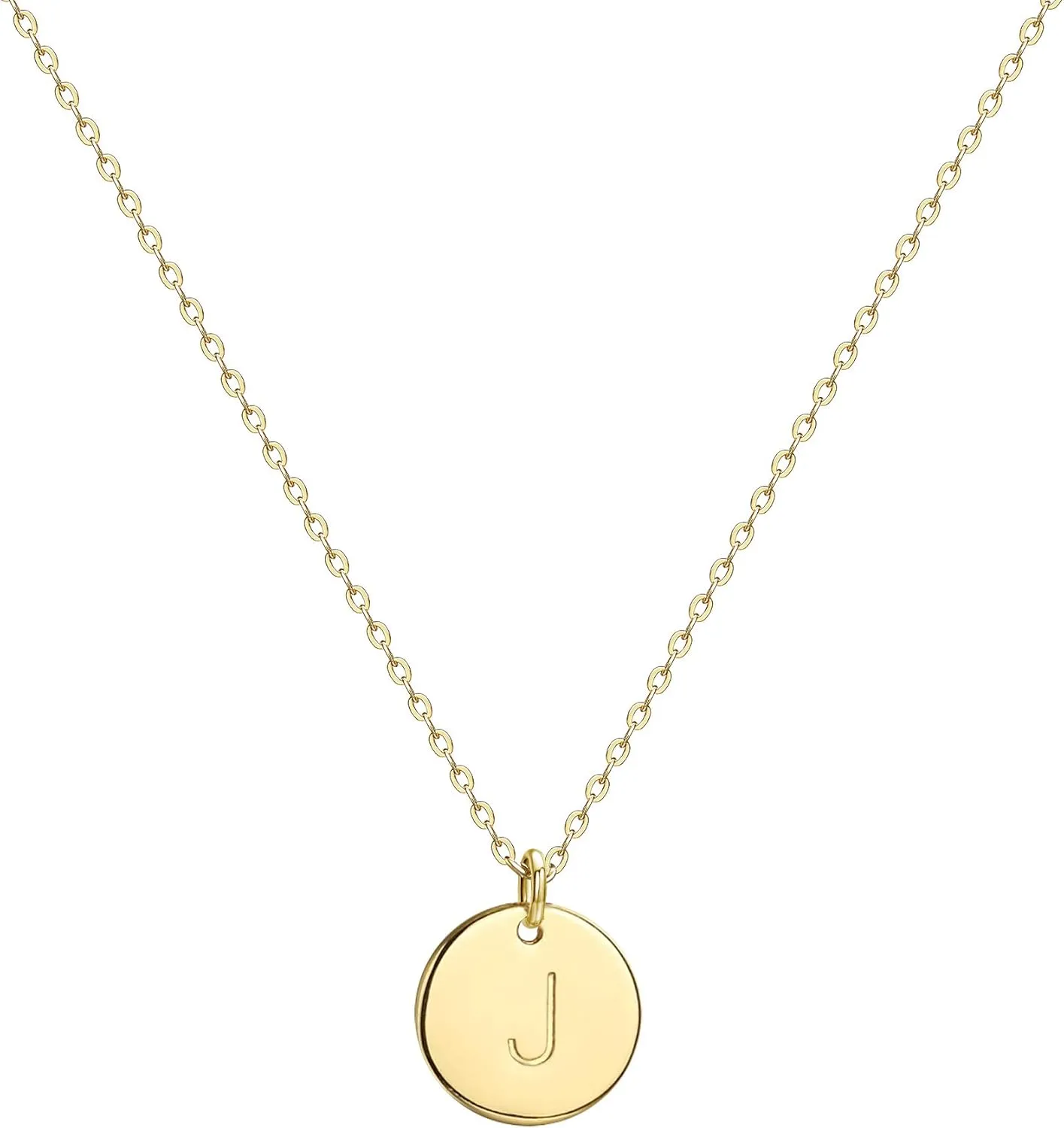 Valloey Rover Initial Necklaces for Women 14K Gold Plated Dainty Letter Necklce Round Coin Disc Pendant Double Side Engraved A-Z Necklace Personalized Jewelry Gift for Women