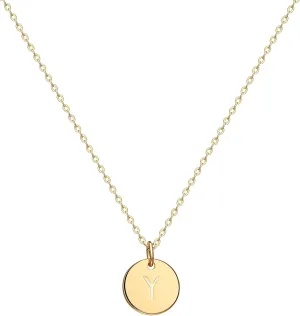 Valloey Rover Initial Necklaces for Women 14K Gold Plated Dainty Letter Necklce Round Coin Disc Pendant Double Side Engraved A-Z Necklace Personalized Jewelry Gift for Women