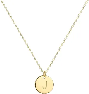 Valloey Rover Initial Necklaces for Women 14K Gold Plated Dainty Letter Necklce Round Coin Disc Pendant Double Side Engraved A-Z Necklace Personalized Jewelry Gift for Women