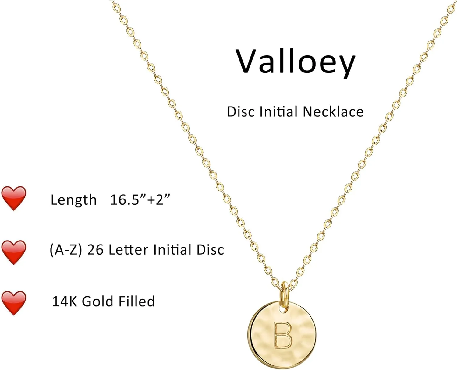 Valloey Rover Initial Necklaces for Women 14K Gold Plated Dainty Letter Necklce Round Coin Disc Pendant Double Side Engraved A-Z Necklace Personalized Jewelry Gift for Women