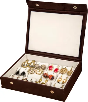 Velvet Earrings Jewelry Box Women 12 Slots Jhumka Jewelry Organizer, Rings Earrings Holder Organizer Display Storage Case, for Woman and Girls (Brown)