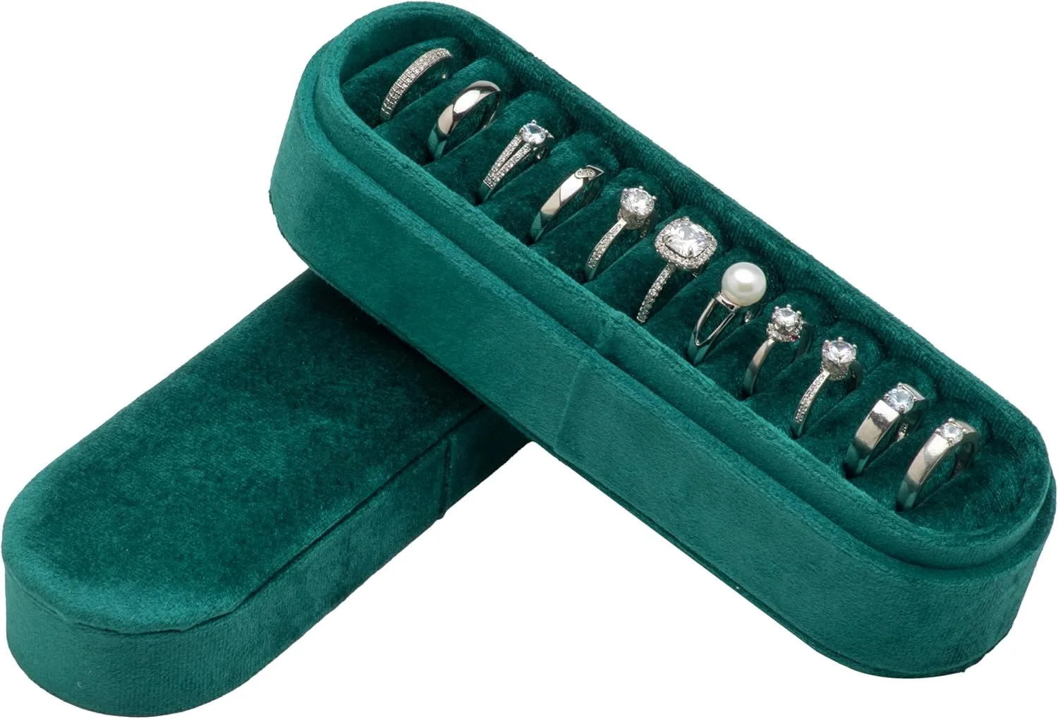 Velvet Small Multiple Ring Box Portable Organizer Display Storage Travel Case Jewelry Earring Holder for Wedding Birthday Christmas Day (Green)
