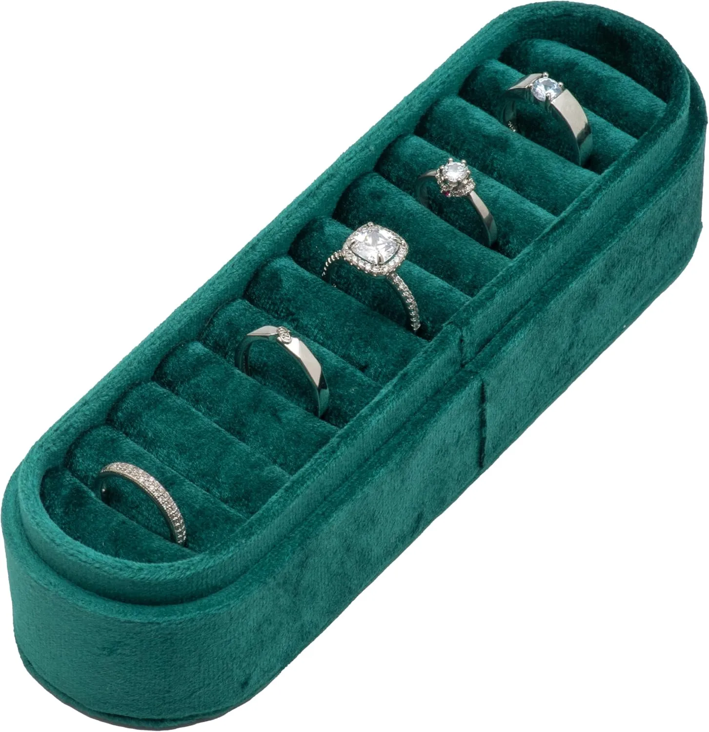 Velvet Small Multiple Ring Box Portable Organizer Display Storage Travel Case Jewelry Earring Holder for Wedding Birthday Christmas Day (Green)
