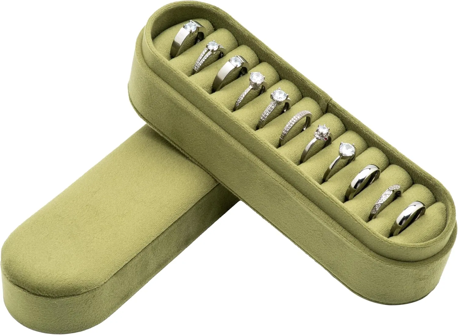 Velvet Small Multiple Ring Box Portable Organizer Display Storage Travel Case Jewelry Earring Holder for Wedding Birthday Christmas Day (Olive Green)