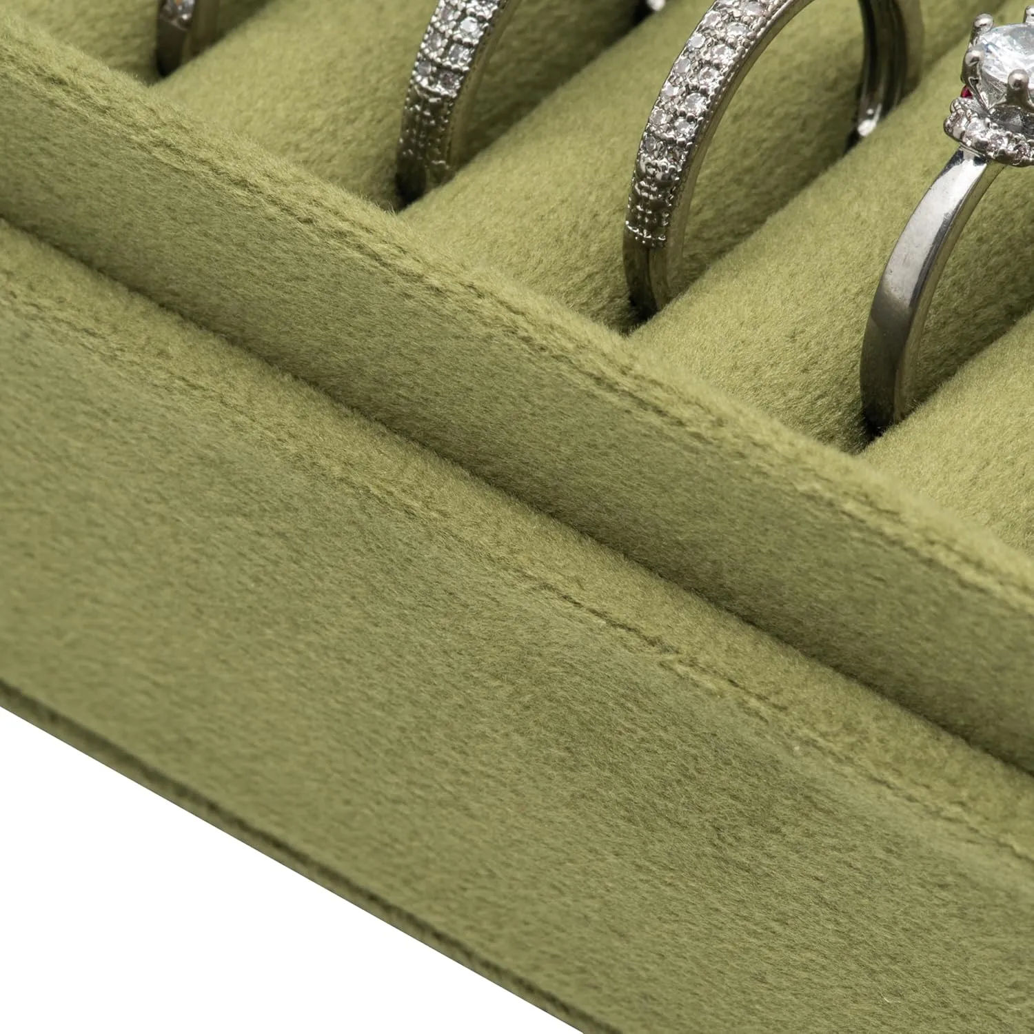 Velvet Small Multiple Ring Box Portable Organizer Display Storage Travel Case Jewelry Earring Holder for Wedding Birthday Christmas Day (Olive Green)